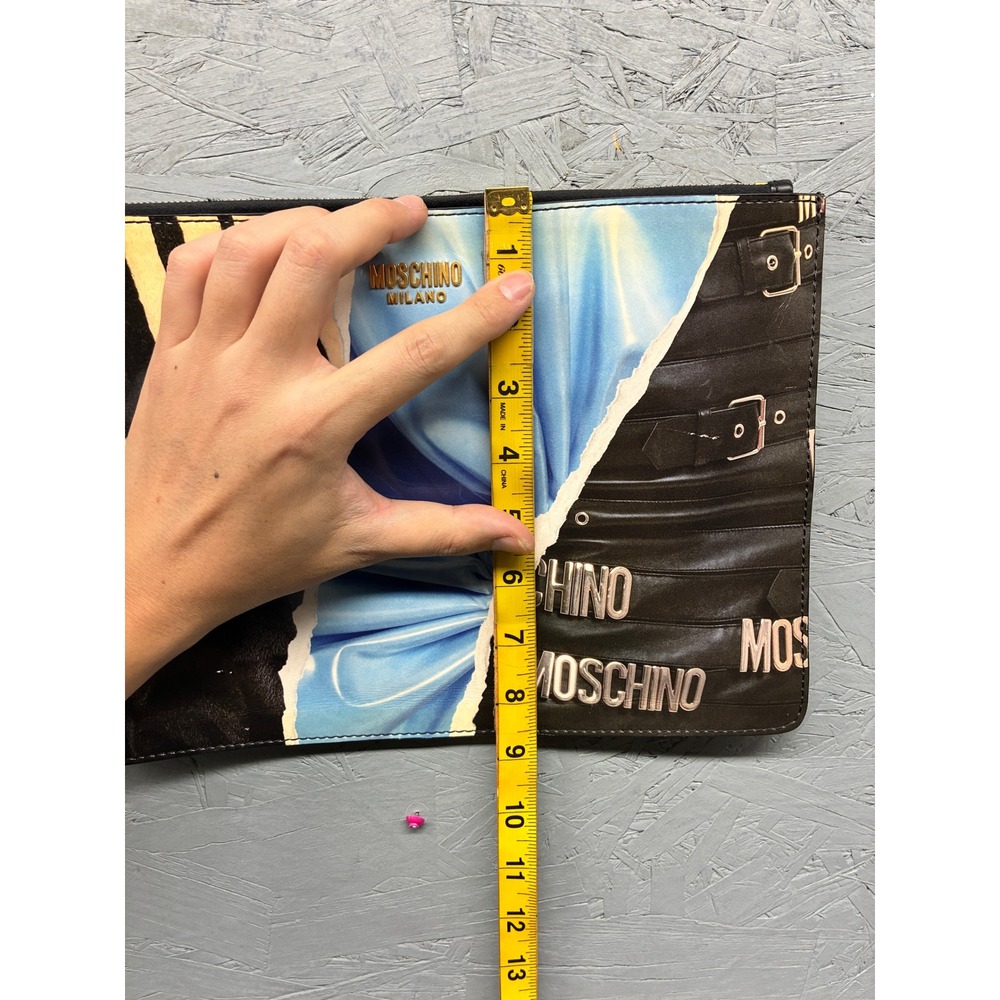 Moschino Milano For Real Print Clutch Bag Women's Black Pouch Designer - Picture 9 of 11